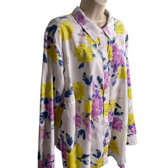 Talbots Womens Button Down Floral Blouse Shirt Plus Size 3X u White Purple Yello - Picture 3 of 9
